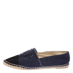 Chanel Blue/Black Denim CC Espadrille Flats Size 44
