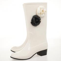 Chanel White Rubber Camelia Rain Boots Size 36