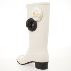 Chanel White Rubber Camelia Rain Boots Size 36