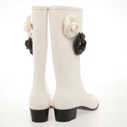 Chanel White Rubber Camelia Rain Boots Size 36