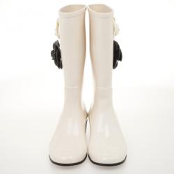 Chanel White Rubber Camelia Rain Boots Size 36