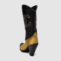 Chanel Beige & Black Mid Calf Boots Size 37.5