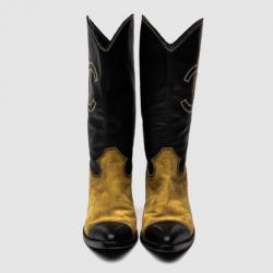 Chanel Beige & Black Mid Calf Boots Size 37.5