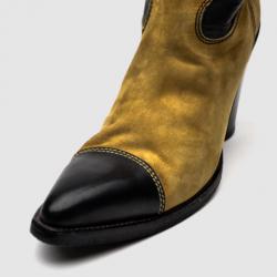 Chanel Beige & Black Mid Calf Boots Size 37.5