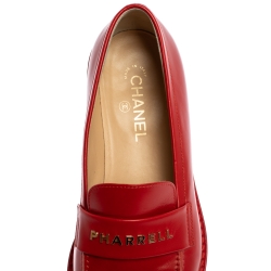 Chanel Pharrell Red Leather Slip On Loafers Size 43