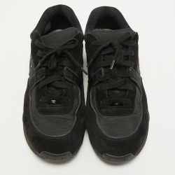 Pre Owned Chanel Black/Blue Nylon and Suede CC Low Top Sneakers Size 43