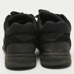 Pre Owned Chanel Black/Blue Nylon and Suede CC Low Top Sneakers Size 43