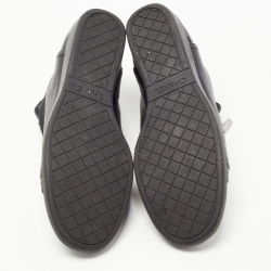 Pre Owned Chanel Black Leather Cap Toe High Top Sneakers Size 41.5