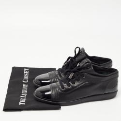 Pre Owned Chanel Black Leather Cap Toe High Top Sneakers Size 41.5