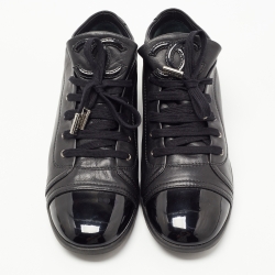 Pre Owned Chanel Black Leather Cap Toe High Top Sneakers Size 41.5