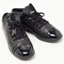 Pre Owned Chanel Black Leather Cap Toe High Top Sneakers Size 41.5