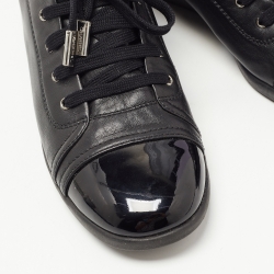 Pre Owned Chanel Black Leather Cap Toe High Top Sneakers Size 41.5