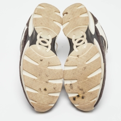 Chanel White/Grey Leather and Suede CC Interlocking Logo Low Top Sneakers Size 41