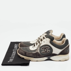 Chanel White/Grey Leather and Suede CC Interlocking Logo Low Top Sneakers Size 41