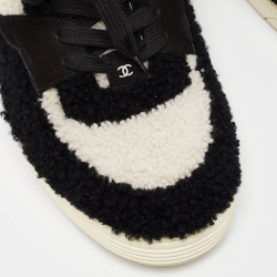 Chanel Black/White Shearling High Top Sneakers Size 42