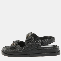 Chanel Black Quilted Leather Dad Sandals Size 42