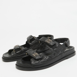 Chanel Black Quilted Leather Dad Sandals Size 42