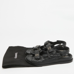 Chanel Black Quilted Leather Dad Sandals Size 42