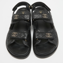 Chanel Black Quilted Leather Dad Sandals Size 42