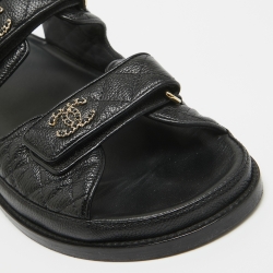 Chanel Black Quilted Leather Dad Sandals Size 42