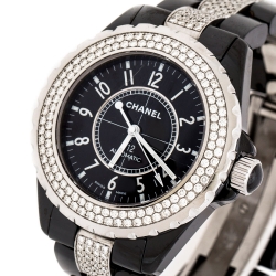 Pre Owned Chanel Black Ceramic Stainless Steel Diamonds J12 Women's Wristwatch 39 mm