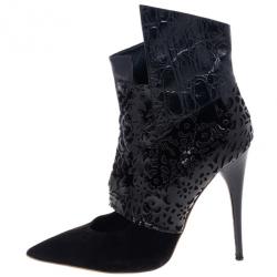 Pre Owned Chloe Black Patent Pointed Toe Ankle Boots Size 38.5 