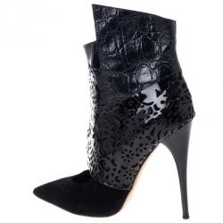 Pre Owned Chloe Black Patent Pointed Toe Ankle Boots Size 38.5 