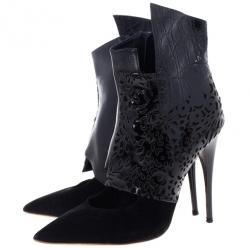 Pre Owned Chloe Black Patent Pointed Toe Ankle Boots Size 38.5 