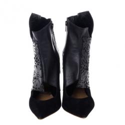 Pre Owned Chloe Black Patent Pointed Toe Ankle Boots Size 38.5 
