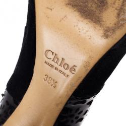 Pre Owned Chloe Black Patent Pointed Toe Ankle Boots Size 38.5 