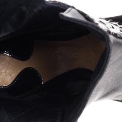 Pre Owned Chloe Black Patent Pointed Toe Ankle Boots Size 38.5 