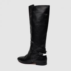 Pre Owned Chloe Black Leather Knee Length Flat Boots Size 41