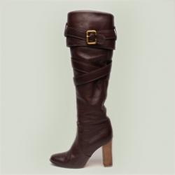 مملوكة مسبقًا Chloe Brown Leather Knee Length Boots Size 38.5