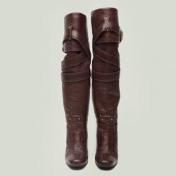 مملوكة مسبقًا Chloe Brown Leather Knee Length Boots Size 38.5