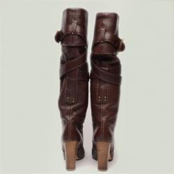 مملوكة مسبقًا Chloe Brown Leather Knee Length Boots Size 38.5