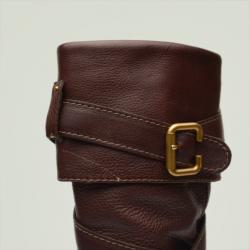 مملوكة مسبقًا Chloe Brown Leather Knee Length Boots Size 38.5