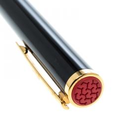 Pre Owned Chopard Black Resin Gold Plated Metal Red Rubber Rollerball Pen