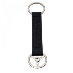 Chopard Steering Wheel Black Leather Silver Tone Key Ring