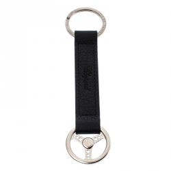 Chopard Steering Wheel Black Leather Silver Tone Key Ring