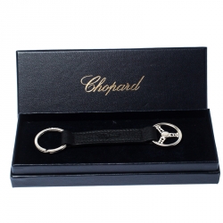 Chopard Steering Wheel Black Leather Silver Tone Key Ring