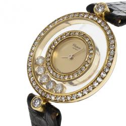 Pre Owned Chopard Gold 18K Yellow Gold Happy Diamonds Women’s Wristwatch 24MM