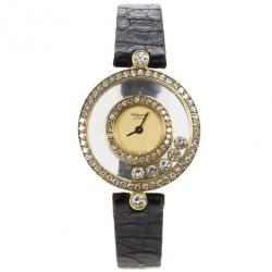 Pre Owned Chopard Gold 18K Yellow Gold Happy Diamonds Women’s Wristwatch 24MM