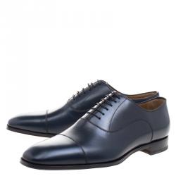 Pre Owned حذاء أوكسفورد كريستيان لوبوتان غريغو جلد أزرق رباط أمامي مقاس 43