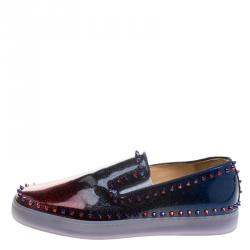 Christian Louboutin Ombrè Glitter Patent Leather Spike Pik Boat Slip On Sneakers Size 43.5