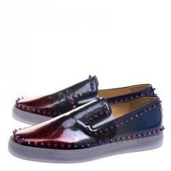 Christian Louboutin Ombrè Glitter Patent Leather Spike Pik Boat Slip On Sneakers Size 43.5