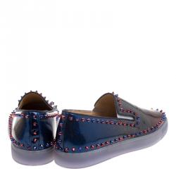 Christian Louboutin Ombrè Glitter Patent Leather Spike Pik Boat Slip On Sneakers Size 43.5