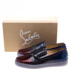 Christian Louboutin Ombrè Glitter Patent Leather Spike Pik Boat Slip On Sneakers Size 43.5