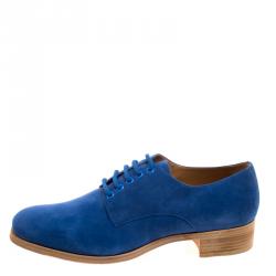 Pre Owned Christian Louboutin Blue Suede Chorale Lace Up Derby Size Size 42