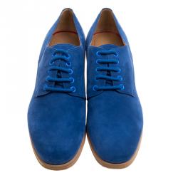 Pre Owned Christian Louboutin Blue Suede Chorale Lace Up Derby Size Size 42