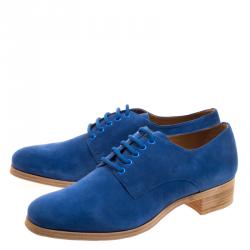Pre Owned Christian Louboutin Blue Suede Chorale Lace Up Derby Size Size 42
